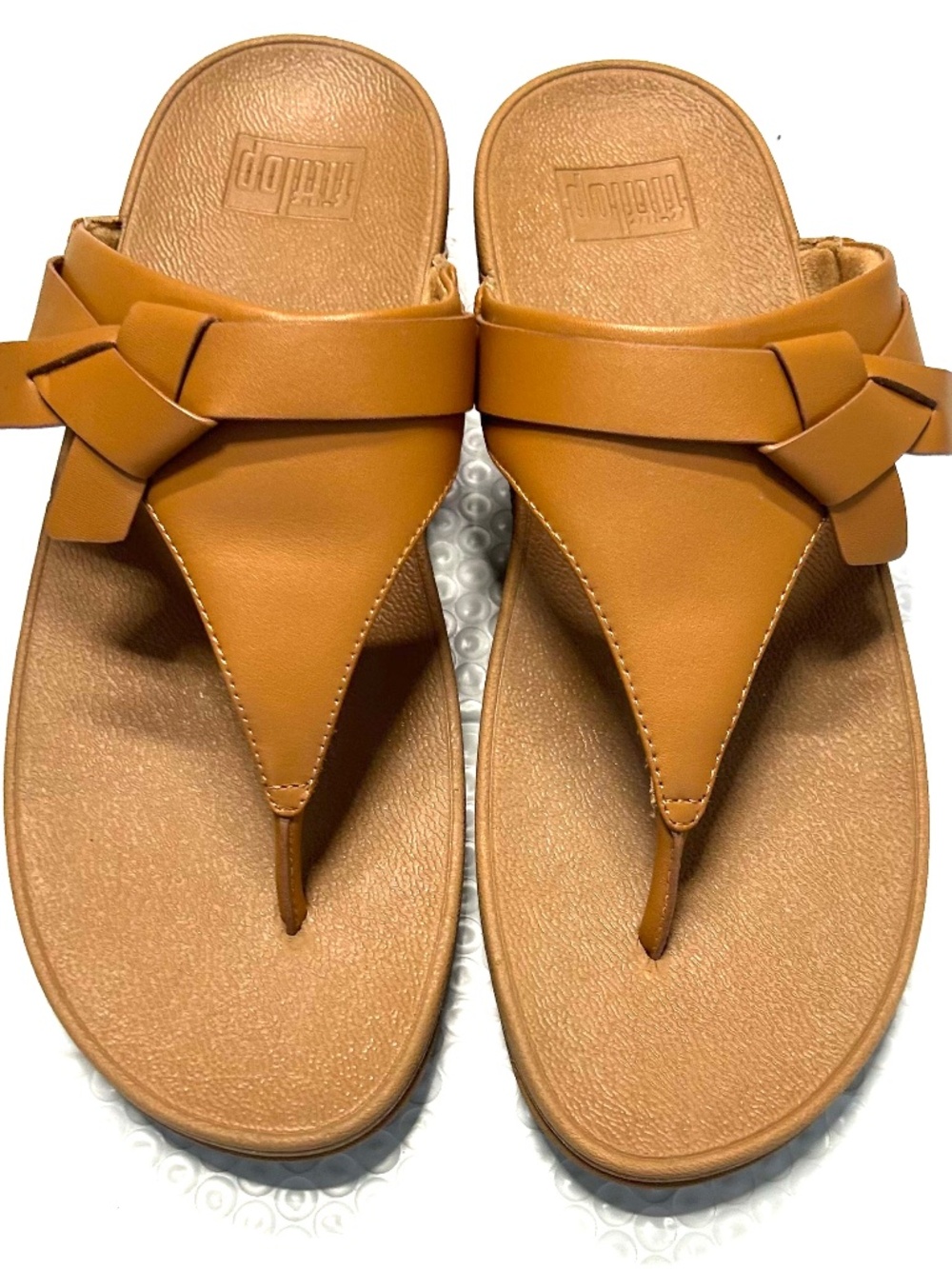 FitFlop Lulu Folded-Knot Leather Toe-Post Sandals Tan Women's Size 11